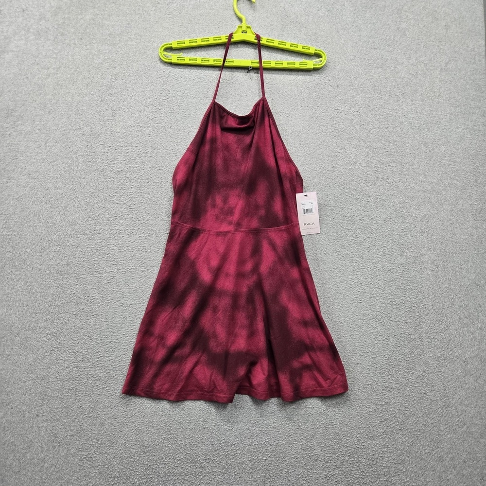 RVCA Women Dress M Red Tie Dye Mini Fit & Flare‎ Halter Open Back Sleeveless NWT
